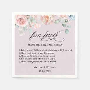 Elegant Blush Pink Floral Fun Facts Wedding  Napkin
