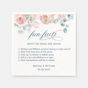 Elegant Blush Pink Floral Fun Facts Wedding  Napkin