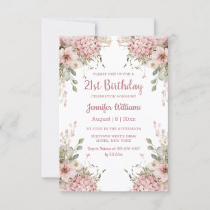 Elegant Blush Pink Floral Garden 21st Birthday Invitation