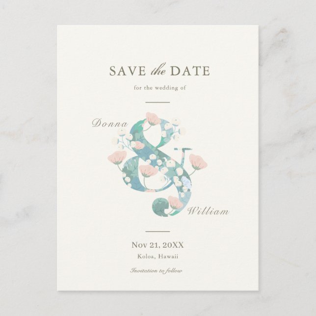 Elegant Blush Pink Floral Garden Save the Date Announcement Postcard (Front)