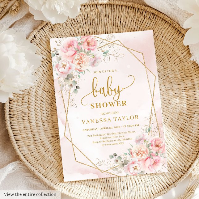 Elegant blush pink floral girl baby shower invites (Elegant blush pink floral girl baby shower invitation)