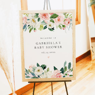 Elegant Blush Pink Floral Girl Baby Shower Welcome Poster