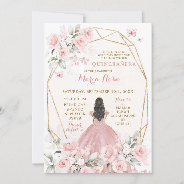 Elegant Blush Pink Floral Girl Sweet 16th Birthday Invitation (Front)