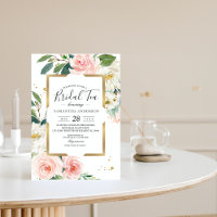 Elegant Blush Pink Floral Gold Frame & Drops