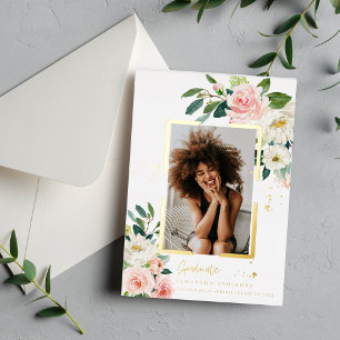 Elegant Blush Pink Floral Gold Frame Real Foil