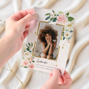 Elegant Blush Pink Floral Gold Frame  Vellum Invitations