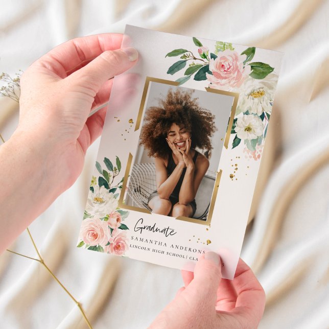 Elegant Blush Pink Floral Gold Frame  Vellum Invitations (Creator Uploaded)