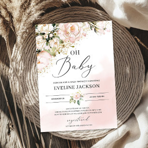 Elegant blush pink floral gold girl oh baby shower invitation