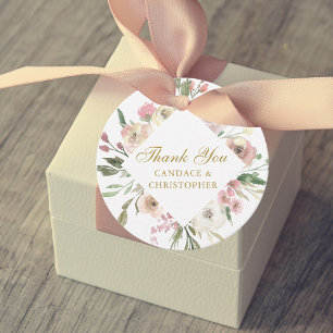 Elegant Blush Pink Floral Gold Script Wedding Favour Tags