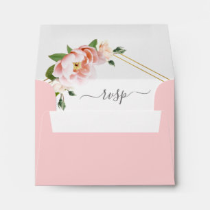 Elegant Blush Pink Floral Gold Wedding RSVP Envelope