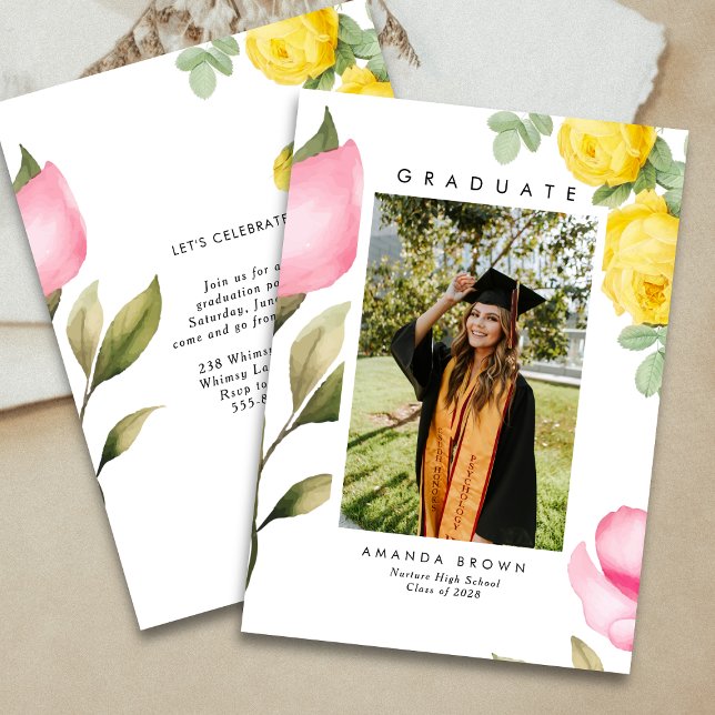 Elegant Blush Pink Floral Graduation Class 2025 Invitation (Creator Uploaded)