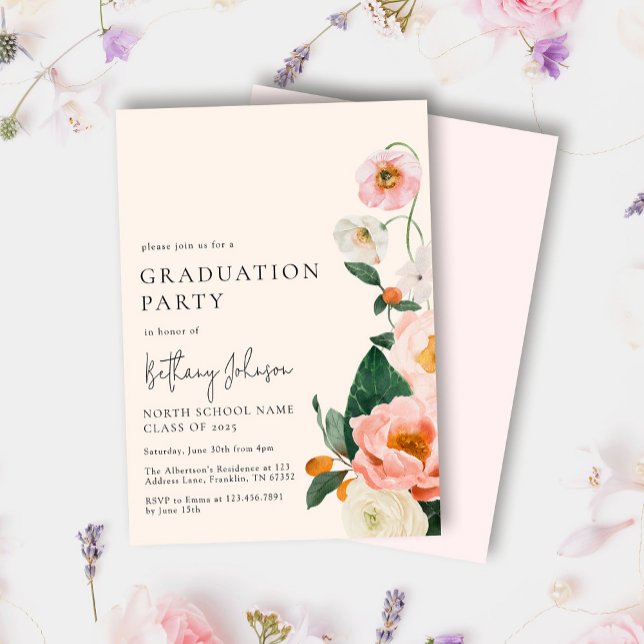 Elegant Blush Pink Floral Graduation Party Invitation (Creator Uploaded)