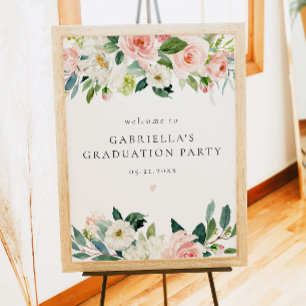 Elegant Blush Pink Floral Graduation Party Welcome Poster