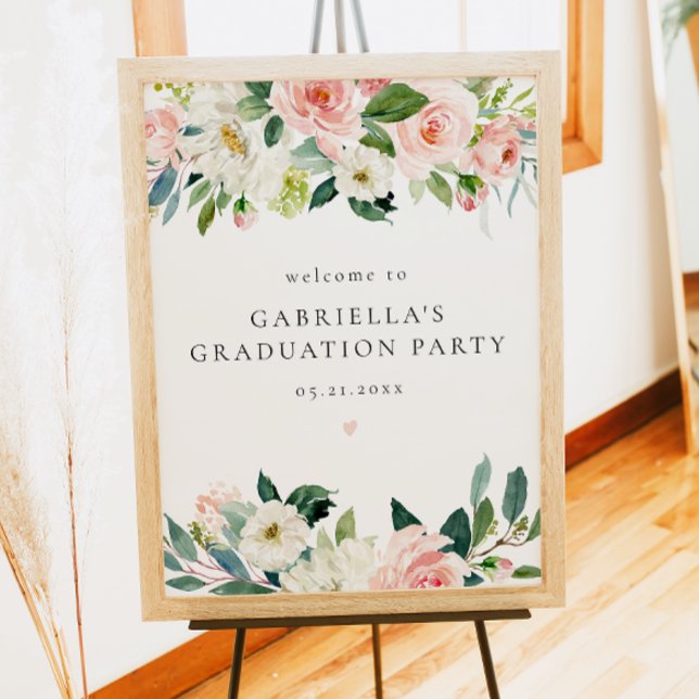 Elegant Blush Pink Floral Graduation Party Welcome Poster (Creator Uploaded)