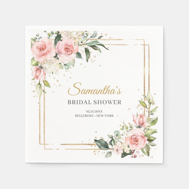 Elegant Blush pink floral greenery Bridal Shower Napkin (Front)