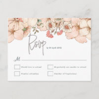 Elegant Blush Pink Floral Grey Script Wedding RSVP