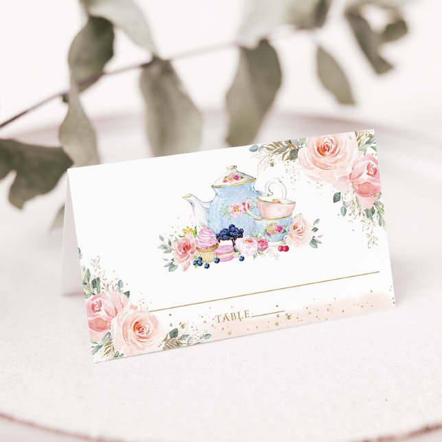 Elegant Blush Pink Floral High Tea Party Bridal Place Card (Creator Uploaded)