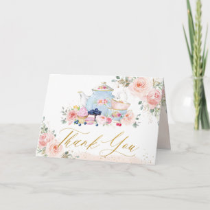 Elegant Blush Pink Floral High Tea Party Bridal Thank You Card