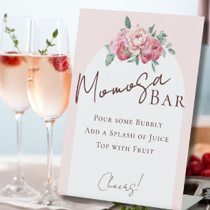 Elegant Blush Pink Floral  Momosa Bar Pedestal Sign