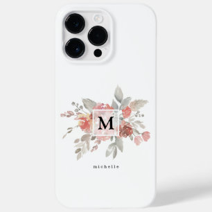Elegant Blush Pink Floral Monogram Case-Mate iPhone 14 Pro Max Case