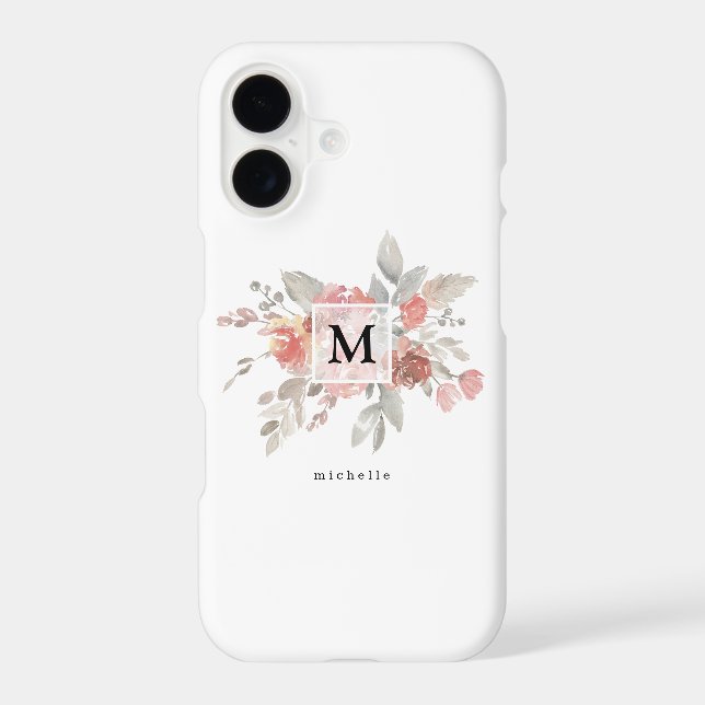 Elegant Blush Pink Floral Monogram iPhone Case (Back)