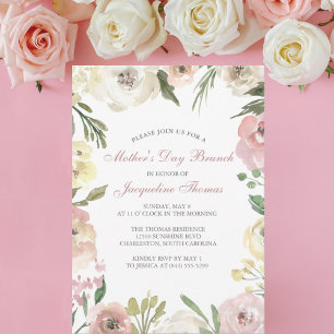 Elegant Blush Pink Floral Mother's Day Brunch Invitation