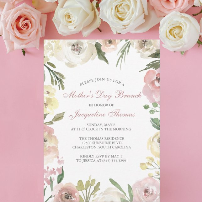 Elegant Blush Pink Floral Mother's Day Brunch Invitation (Creator Uploaded)