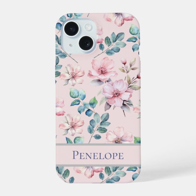 Elegant Blush Pink Floral Pattern Phone Case (Back)