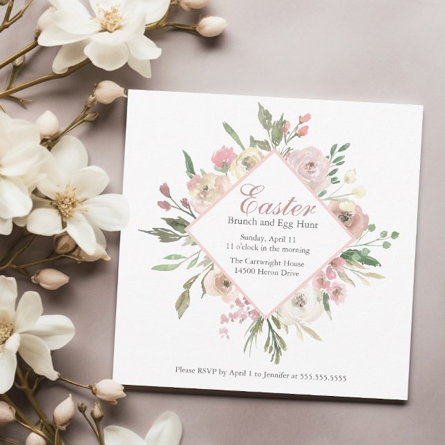 Elegant Blush Pink Floral Peony Easter Brunch Hunt Invitation (Creator Uploaded)