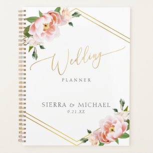 Elegant Blush Pink Floral Peony Gold Wedding Planner