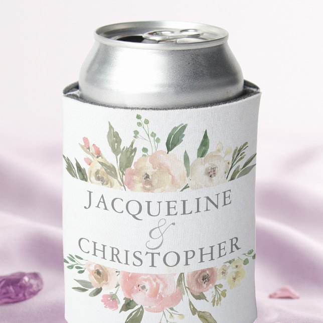 Elegant Blush Pink Floral Peony Spring Wedding Can Cooler (Creator Uploaded)