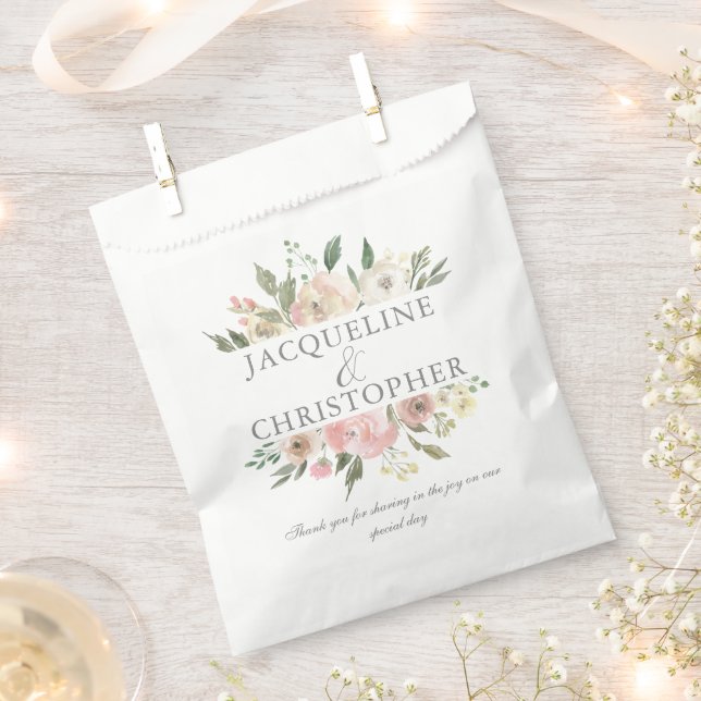 Elegant Blush Pink Floral Peony Spring Wedding Favour Bags (Clipped)