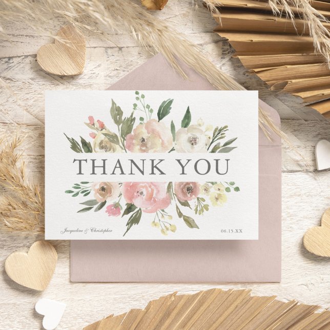 Elegant Blush Pink Floral Peony Spring Wedding Thank You Card (Creator Uploaded)