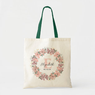 Elegant Blush pink Floral Personalised Bride Tote Bag