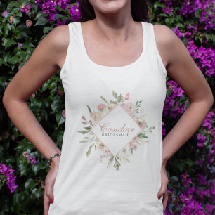Elegant Blush Pink Floral Personalised Bridesmaid Singlet