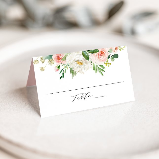 Elegant Blush Pink Floral Personalised Wedding Place Card (Creator Uploaded)