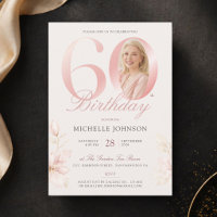 Elegant Blush Pink Floral Photo 60th Birthday