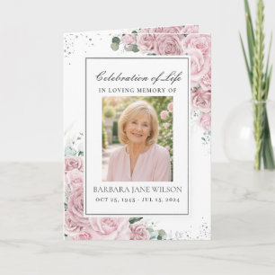 Elegant Blush Pink Floral Photo Funeral Memorial Programme