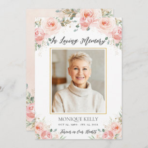 Elegant Blush Pink Floral Photo Funeral Memorial Thank You Card