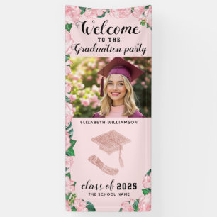 Elegant Blush Pink Floral Photo Welcome Graduation Banner