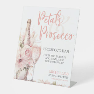 Elegant Blush Pink Floral Prosecco Bar Pedestal Sign