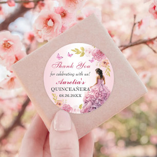 Elegant Blush Pink Floral Quinceanera Birthday Classic Round Sticker