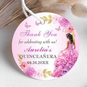 Elegant Blush Pink Floral Quinceañera Birthday Favour Tags
