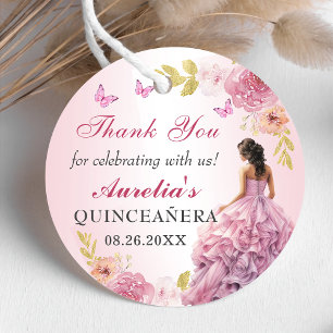 Elegant Blush Pink Floral Quinceañera Birthday Favour Tags