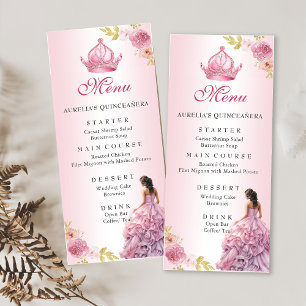 Elegant Blush Pink Floral Quinceañera Birthday Menu