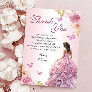 Elegant Blush Pink Floral Quinceañera Birthday Thank You Card