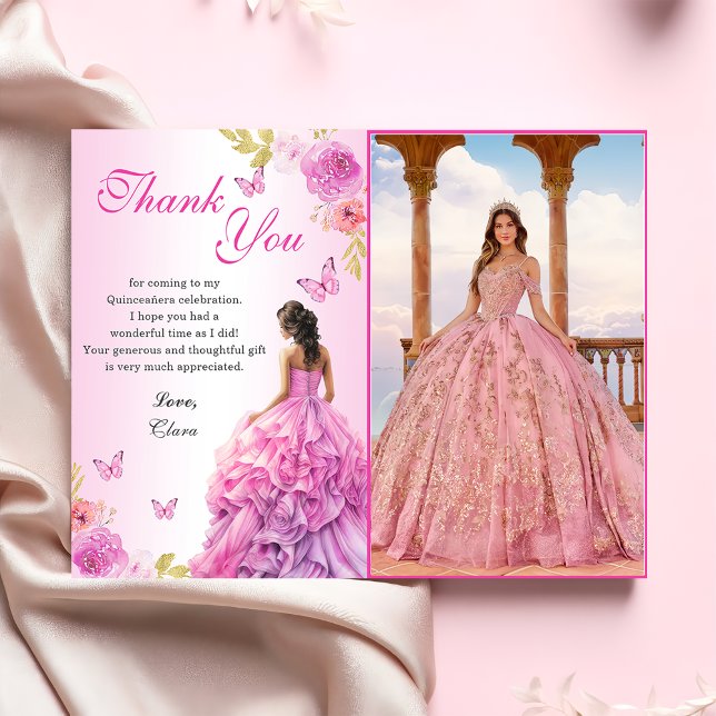 Elegant Blush Pink Floral Quinceañera Birthday Thank You Card (Creator Uploaded)