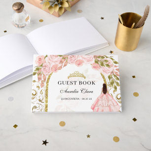 Elegant Blush Pink Floral Quinceañera Guest Book