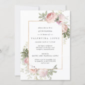 Elegant Blush Pink Floral Quinceanera Invitation (Front)