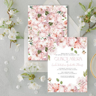Elegant Blush Pink Floral Quinceanera Invitation